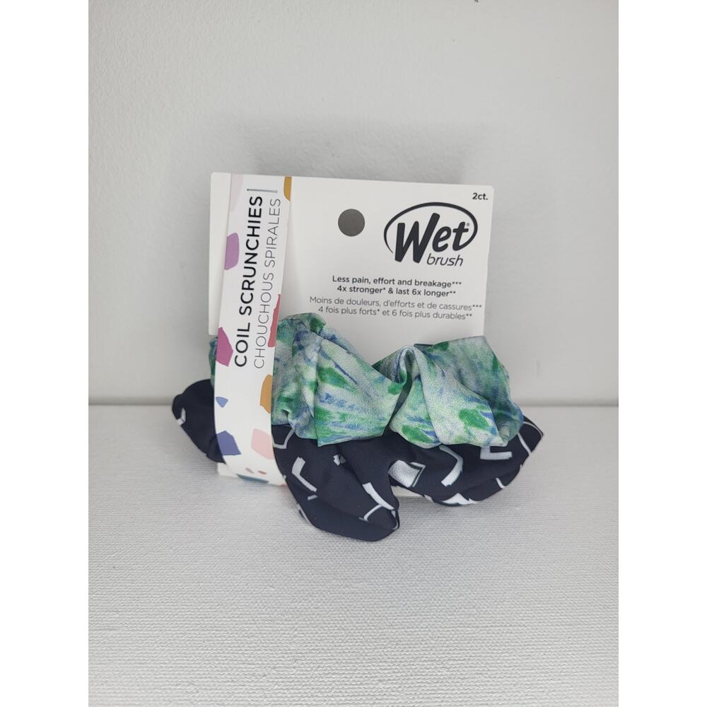 Wet Brush Coil Scrunchies 2 Pack Teal Pattern Geometric Print IntelliScrunch NWT